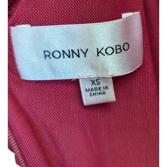 Ronny Kobo Nasha Burgundy Ruched Cutout Gown XS Red Maxi Dress Sculpted Mesh - Picture 6 of 7